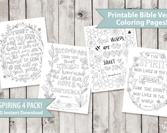 Four Pack - Bible Verse Coloring Pages - Printable Bible Coloring Pages, JPEG Instant Download, Christian Kids Sunday School Coloring Sheets