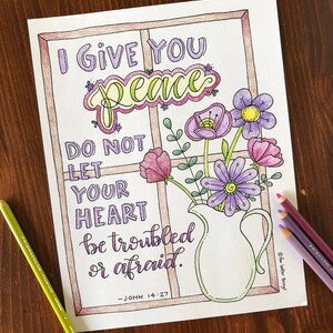 Bible Verse Coloring Page John 14:27 Printable Bible Coloring Page, Christian Kids Activity, Sunday School Craft, God's Peace, Scripture image 4