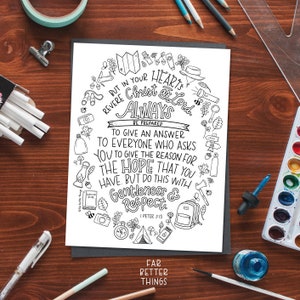 Bible Verse Coloring Page - I Peter 3:15 - Printable Digital Download, Bible Coloring Page, Christian Kids Activity, Sunday School Craft