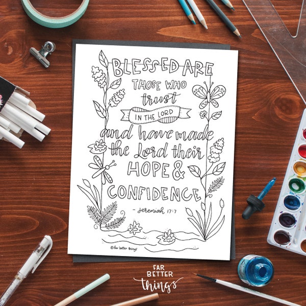 Bible Verse Coloring Page - Jeremiah 17:7 - Printable Bible Coloring Page, Christian Kids Activity, Sunday School Craft, Trust the Lord