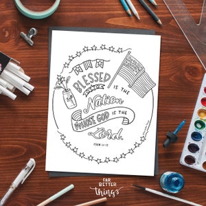 Bible Verse Coloring Page - Psalm 33:12 - Printable Digital Download, Bible Coloring Page, Christian Kids Activity, Sunday School Craft
