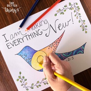Bible Verse Coloring Page - Revelation 21:5 - Printable Coloring Page, Bible Coloring Page, Christian Kids Activity, Sunday School Craft image 5