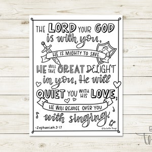 Bible Verse Coloring Page Zephaniah 3:17 Printable Bible Coloring Page, Christian Kids Activities, Sunday School Craft, Mighty to Save image 9