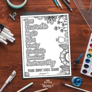 Bible Verse Coloring Page - Philippians 4:8 - Printable Bible Coloring Page, Christian Kids Activity, Sunday School Craft, Bible Coloring