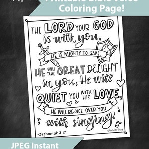Bible Verse Coloring Page Zephaniah 3:17 Printable Bible Coloring Page, Christian Kids Activities, Sunday School Craft, Mighty to Save image 2