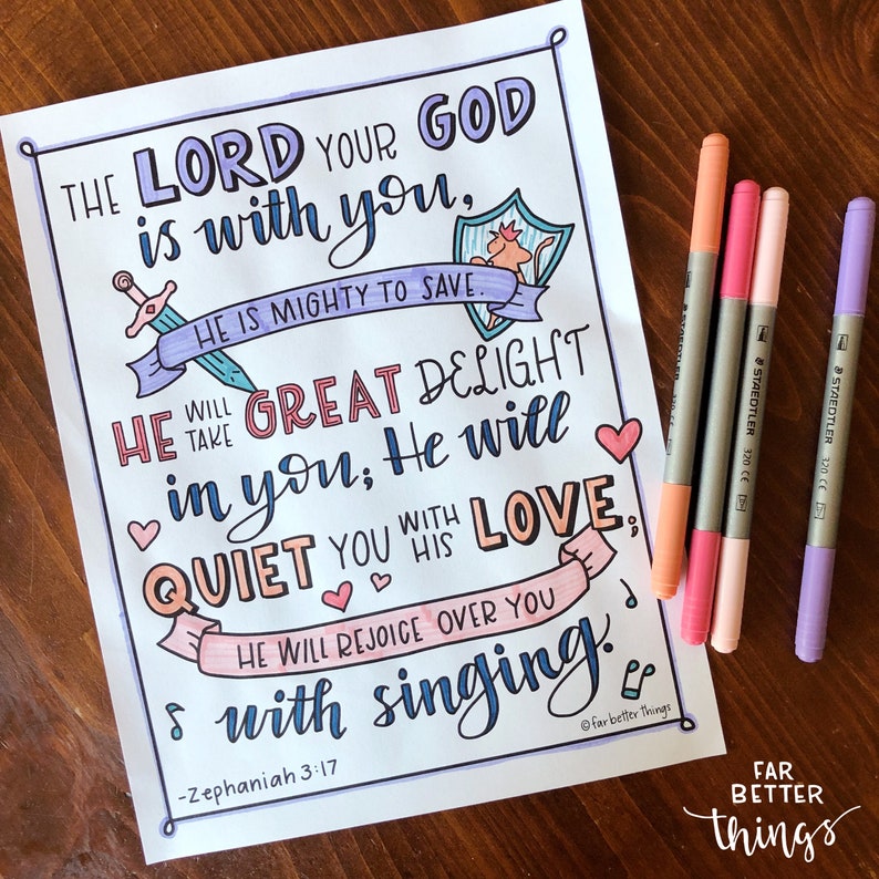 Bible Verse Coloring Page Zephaniah 3:17 Printable Bible Coloring Page, Christian Kids Activities, Sunday School Craft, Mighty to Save image 4