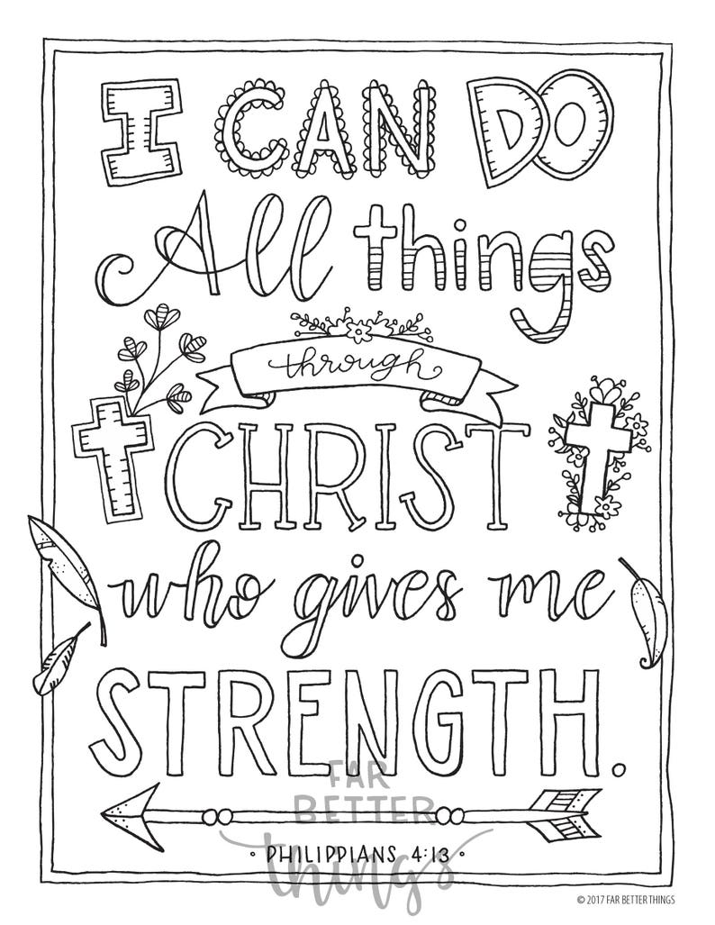 Bible Verse Coloring Page Philippians 4:13 Printable | Etsy