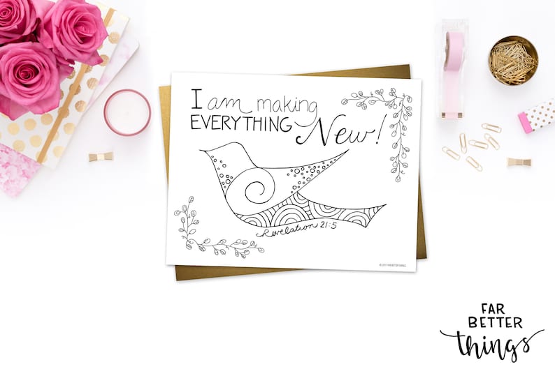Bible Verse Coloring Page - Revelation 21:5 - Printable Coloring Page, Bible Coloring Page, Christian Kids Activity, Sunday School Craft image 7