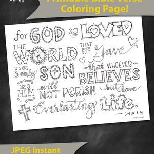 Bible Verse Coloring Page John 3:16 Printable Bible Coloring Page, Christian Kids Activities, Sunday School Craft, For God So Loved image 3