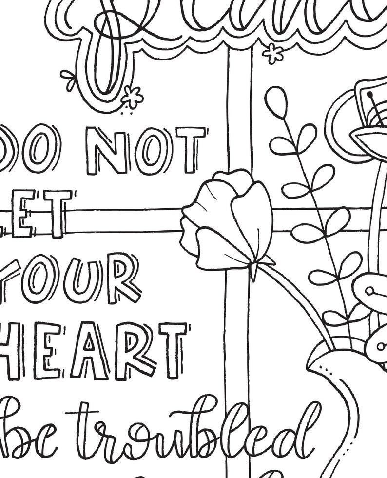 Bible Verse Coloring Page John 14:27 Printable Bible Coloring Page, Christian Kids Activity, Sunday School Craft, God's Peace, Scripture image 7