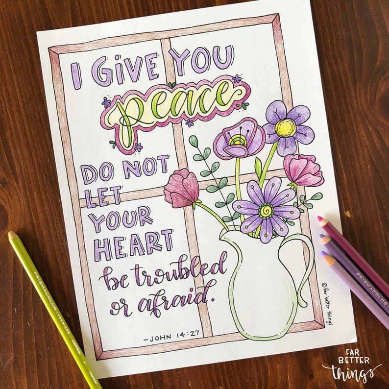 Bible Verse Coloring Page John 14:27 Printable Bible Coloring Page, Christian Kids Activity, Sunday School Craft, God's Peace, Scripture image 10