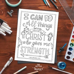 Bible Verse Coloring Page - Philippians 4:13 - Printable Coloring Page, Bible Coloring Page, Christian Kids Activity, Christian Coloring
