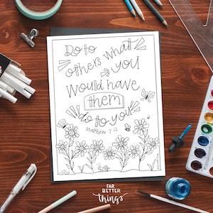 Bible Verse Coloring Page - Matthew 7:12 - Golden Rule, Printable Coloring Page, Bible Coloring Christian Kids Activity, Sunday School Craft