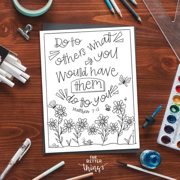 Bible Verse Coloring Page - Matthew 7:12 - Golden Rule, Printable Coloring Page, Bible Coloring Christian Kids Activity, Sunday School Craft