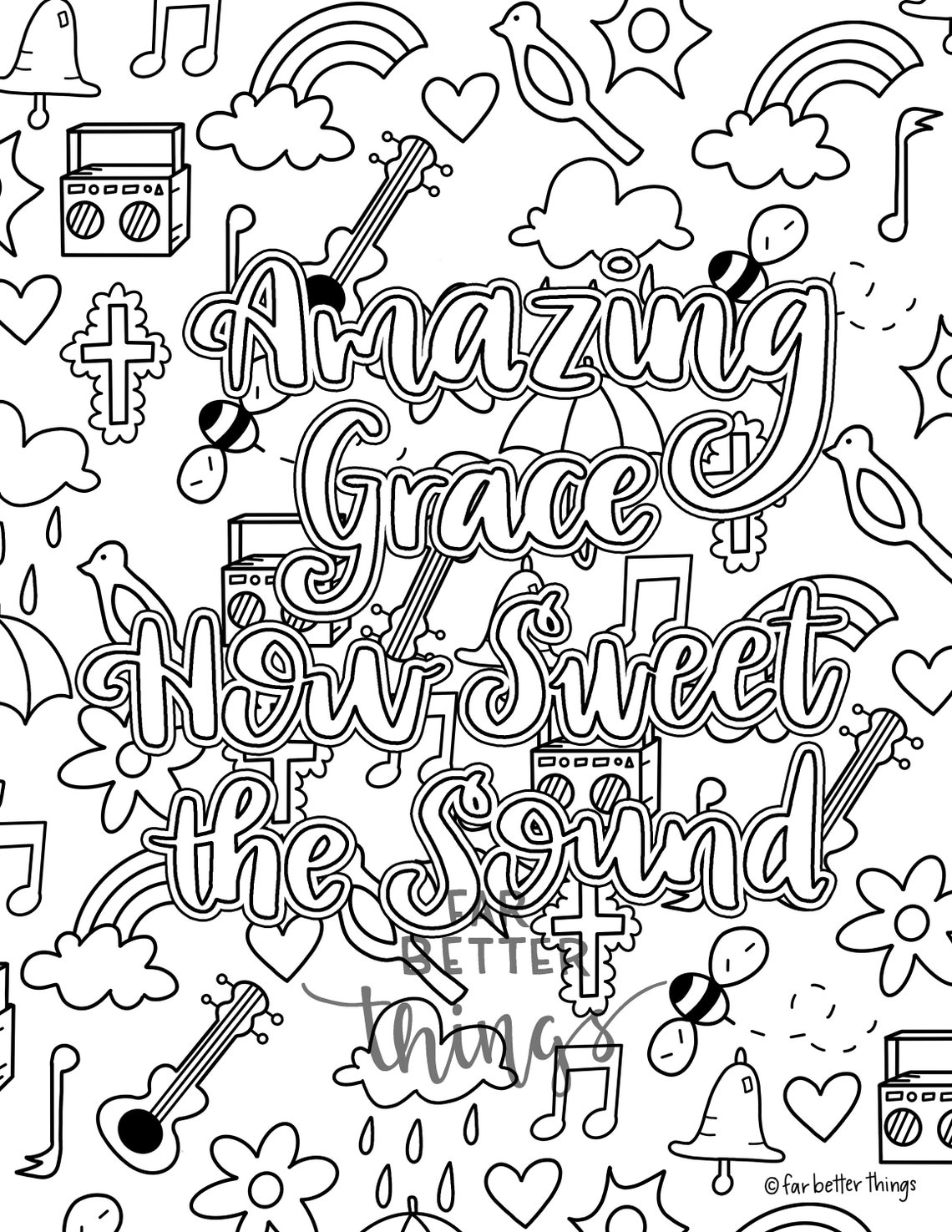 Hymn Coloring Page Amazing Grace Printable Hymn Coloring Etsy