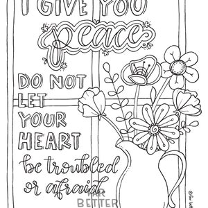 Bible Verse Coloring Page John 14:27 Printable Bible Coloring Page, Christian Kids Activity, Sunday School Craft, God's Peace, Scripture image 5