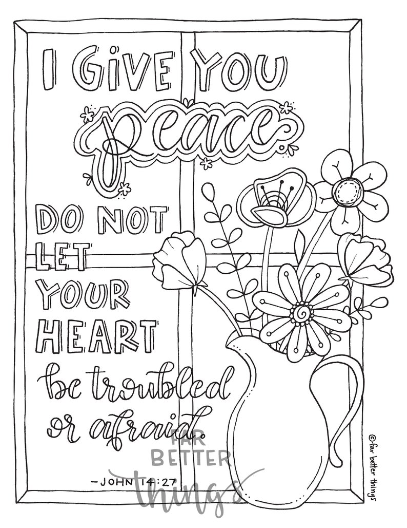 Bible Verse Coloring Page John 14:27 Printable Bible Coloring Page, Christian Kids Activity, Sunday School Craft, God's Peace, Scripture image 5