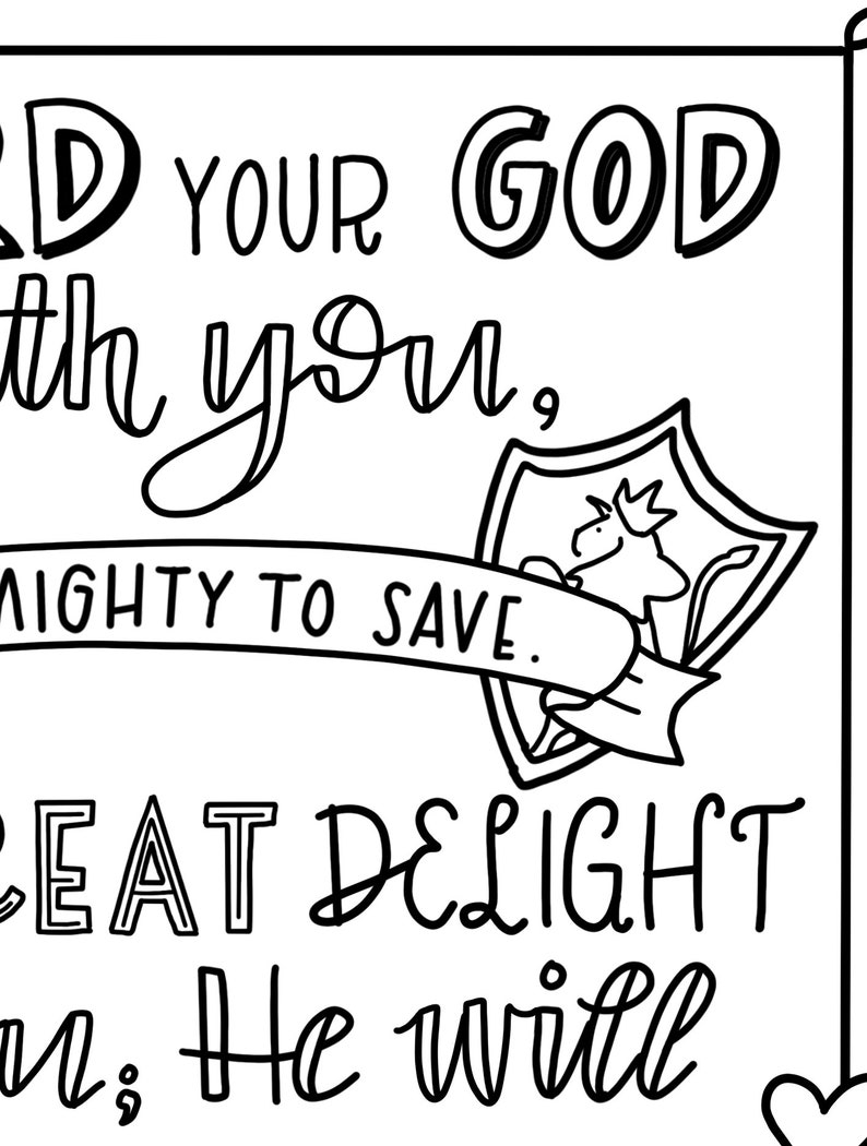 Bible Verse Coloring Page Zephaniah 3:17 Printable Bible Coloring Page, Christian Kids Activities, Sunday School Craft, Mighty to Save image 5