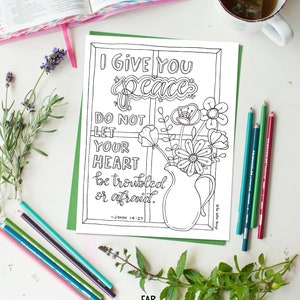 Bible Verse Coloring Page John 14:27 Printable Bible Coloring Page, Christian Kids Activity, Sunday School Craft, God's Peace, Scripture image 2