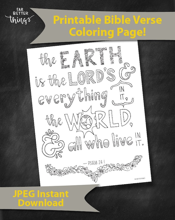 Bible Verse Coloring Page Psalm 24 1 Printable Bible Etsy