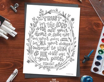Bible Verse Coloring Page - Trust in the Lord - Proverbs 3:5-6 - Printable Coloring Page, Bible Coloring Page, Christian Kids Activity