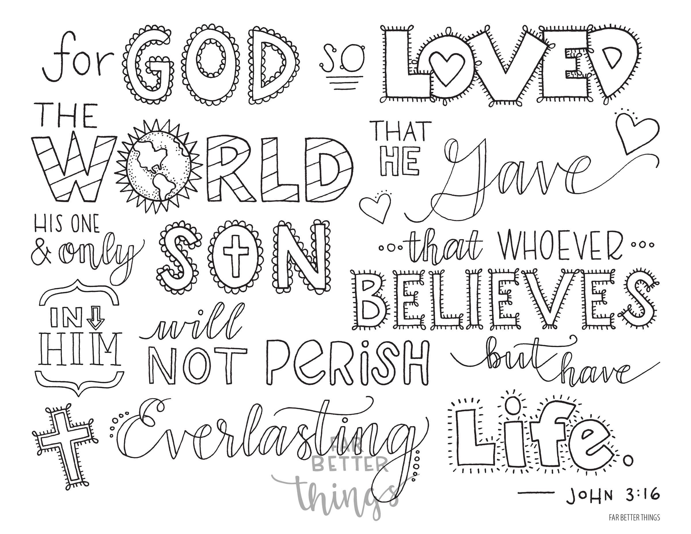 Bible Verse Coloring Page John 3 16 Printable Bible Etsy Bible Verse Coloring Page John 3 16 Printable Bible Etsy