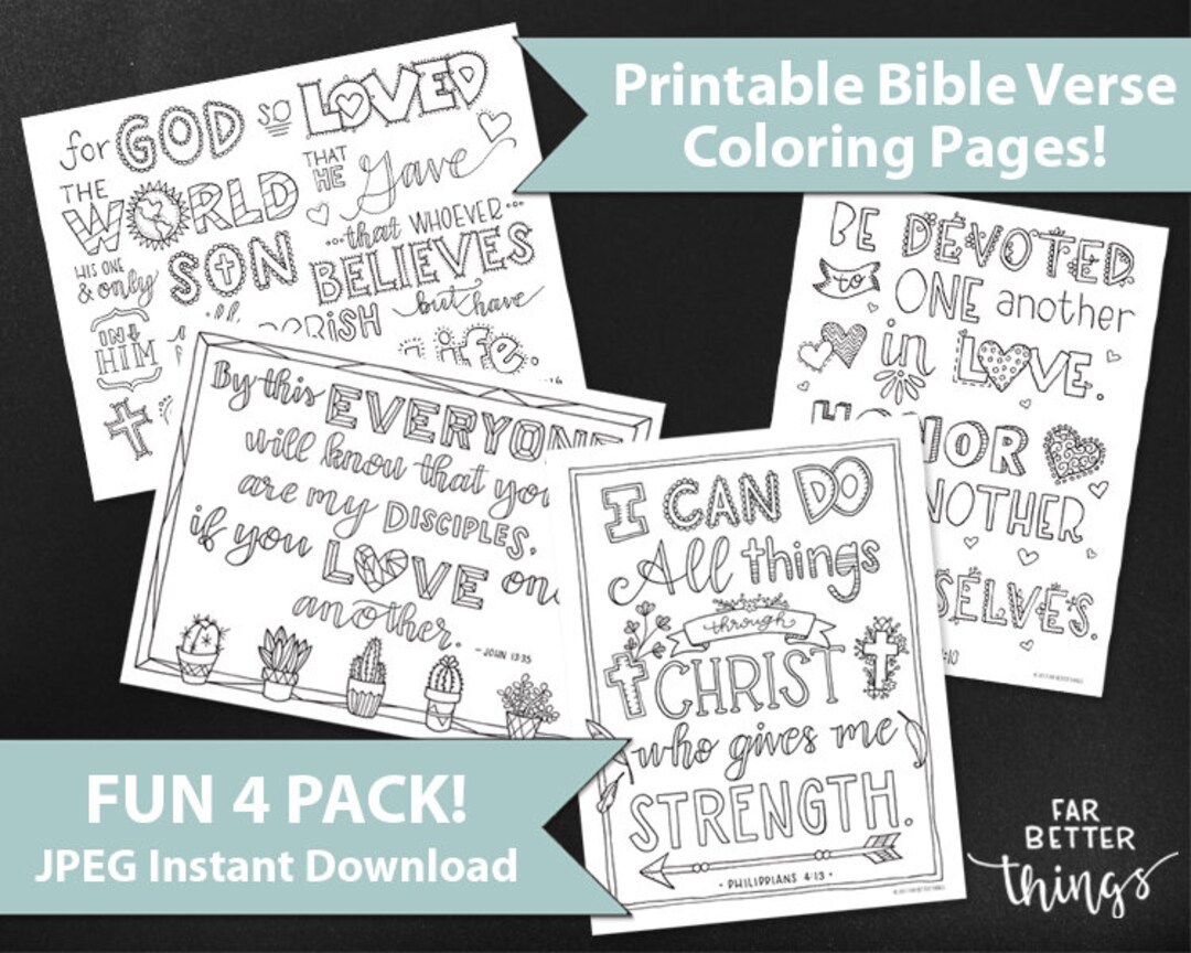 Four Pack - Bible Verse Coloring Pages - Printable Bible Coloring Pages ...