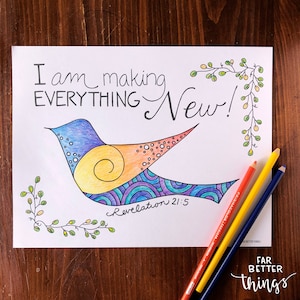 Bible Verse Coloring Page - Revelation 21:5 - Printable Coloring Page, Bible Coloring Page, Christian Kids Activity, Sunday School Craft image 8