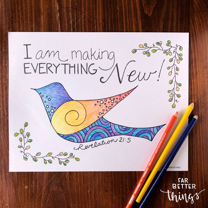 Bible Verse Coloring Page - Revelation 21:5 - Printable Coloring Page, Bible Coloring Page, Christian Kids Activity, Sunday School Craft image 8
