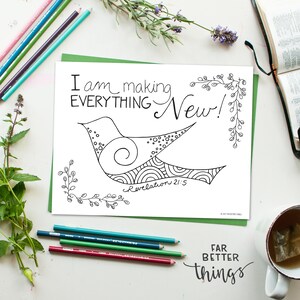 Bible Verse Coloring Page - Revelation 21:5 - Printable Coloring Page, Bible Coloring Page, Christian Kids Activity, Sunday School Craft image 2