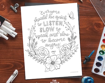 Bible Verse Coloring Page - James 1:19 - Printable Coloring Page - Bible Coloring Page - Christian Kids Activity - Sunday School Activity