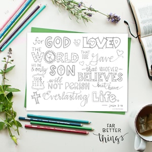 Bible Verse Coloring Page John 3:16 Printable Bible Coloring Page, Christian Kids Activities, Sunday School Craft, For God So Loved image 8