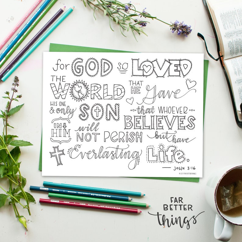 Bible Verse Coloring Page John 3:16 Printable Bible Coloring Page, Christian Kids Activities, Sunday School Craft, For God So Loved image 8