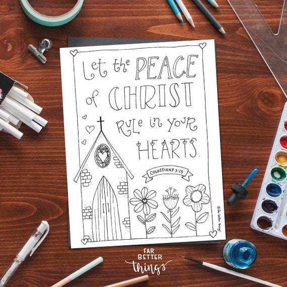 Bible Verse Coloring Page - Colossians 3:15 - Printable Bible Coloring Page, Christian Kids Activities, Sunday School Craft, Peace of Christ