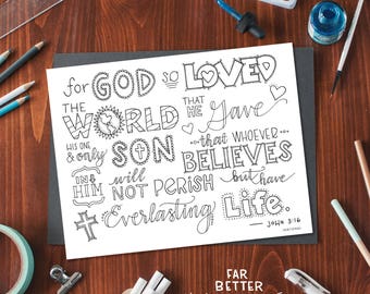 Bijbelvers kleurplaat - Johannes 3:16 - Afdrukbare Bijbelkleurplaat, christelijke kinderactiviteiten, zondagsschoolambacht, voor de zo geliefde God
