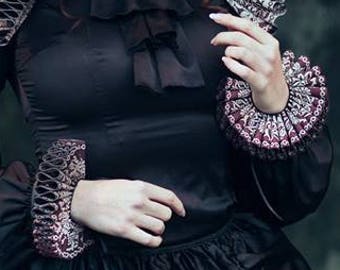 Brocade Red Elizabethan victorian rennaisance medieval ruff wrist cuffs