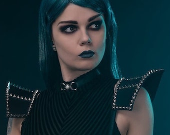 Black gothic punk shoulder pads decorated with silver spikes