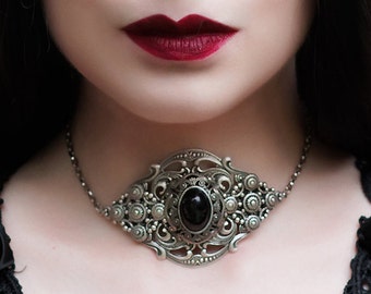Black agate gem gothic victorian choker