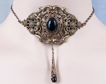 Black agate gem elegant gothic victorian choker