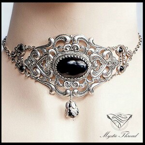 Black Agate Gem Elegant Gothic Victorian Silver Choker - Etsy