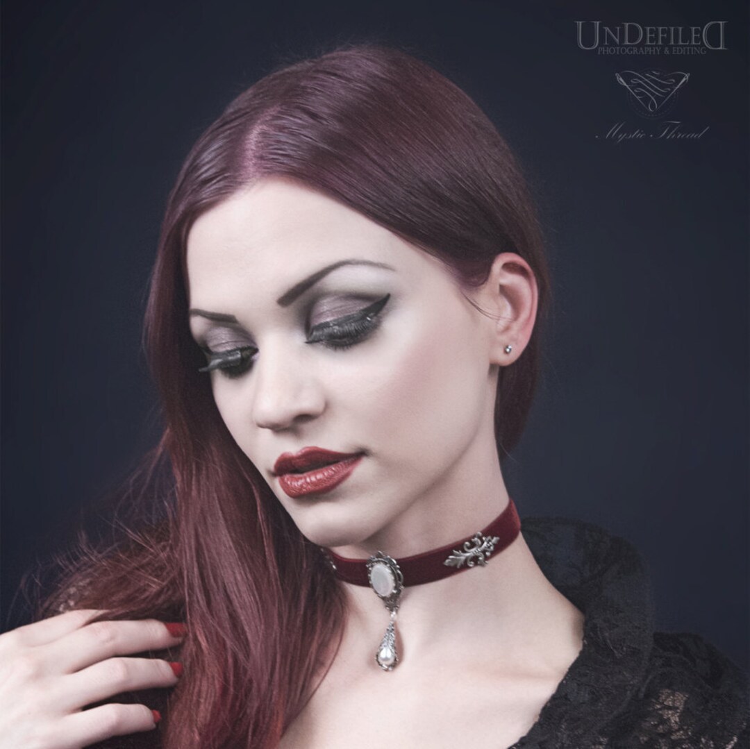 Burgundy Red Velvet Gothic Victorian Choker With Mother of Pearl Gem - Etsy