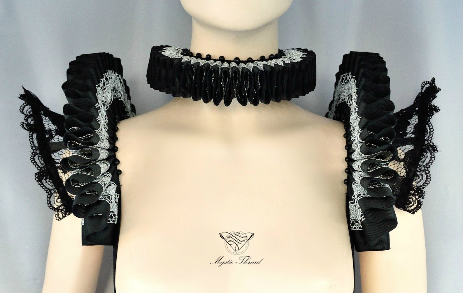 Black Elizabethan Neck Collar and Suspender Shoulder Pads Etsy
