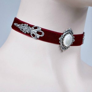 Burgundy Red Velvet Gothic Victorian Choker With Mother of Pearl Gem - Etsy