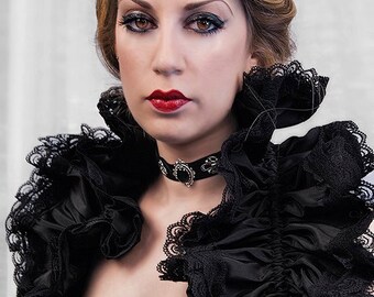 Black Taffeta Gothic Victorian Shrug Bolero Decorated With Black