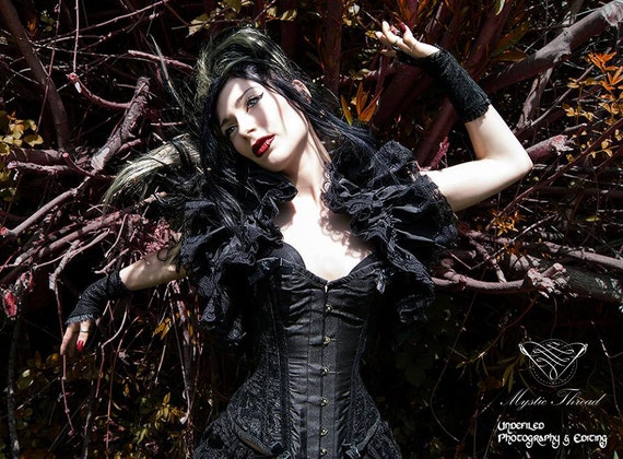 Black Taffeta Gothic Victorian Shrug Bolero Decorated With Black