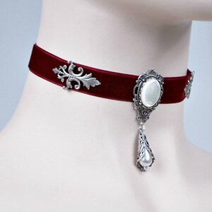 Burgundy Red Velvet Gothic Victorian Choker With Mother of Pearl Gem - Etsy