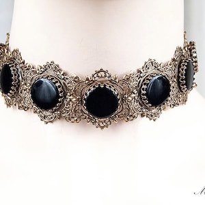 Black agate gems gothic victorian medieval renaissance wedding bridal choker