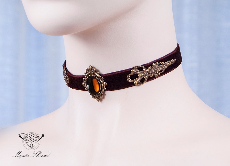 Brown Velvet Gothic Victorian Choker With Smoke Topaz Gem - Etsy