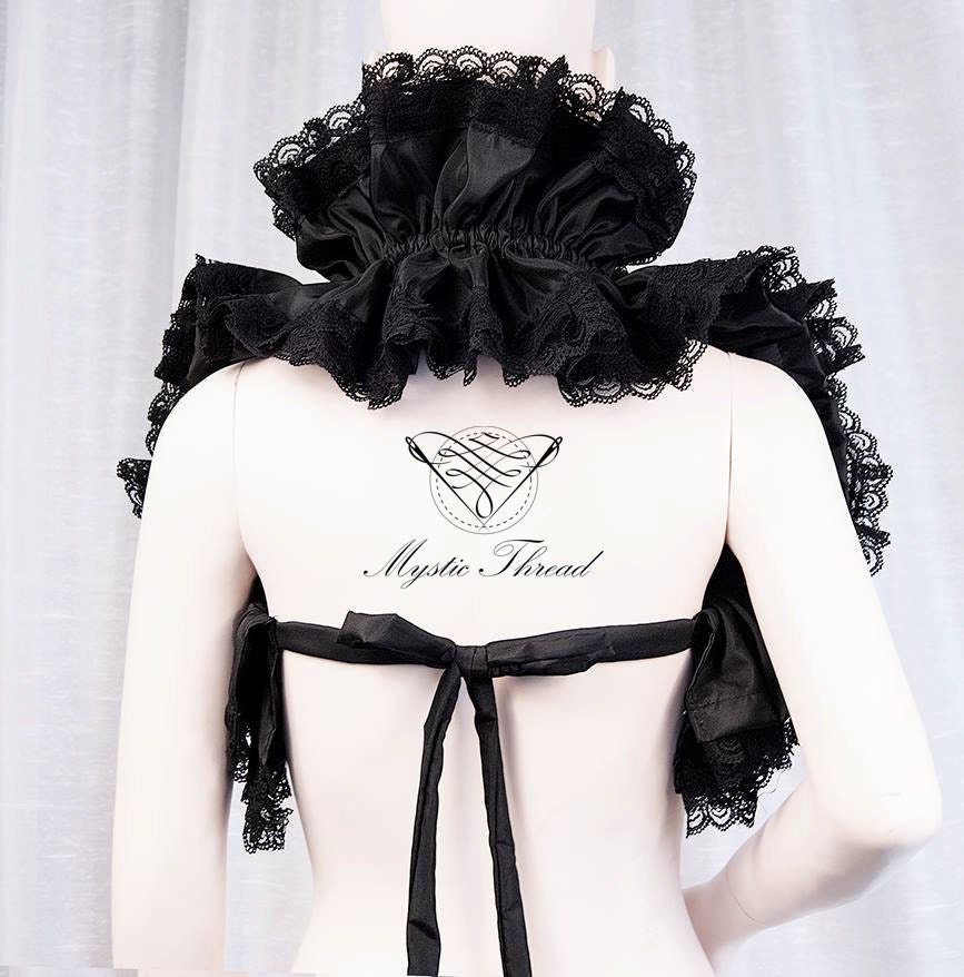 Black Taffeta Gothic Victorian Shrug Bolero Decorated With Black
