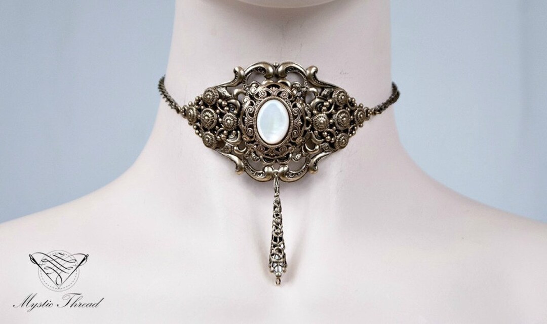 Mother of Pearl Gem Elegant Gothic Victorian Bronze Choker - Etsy